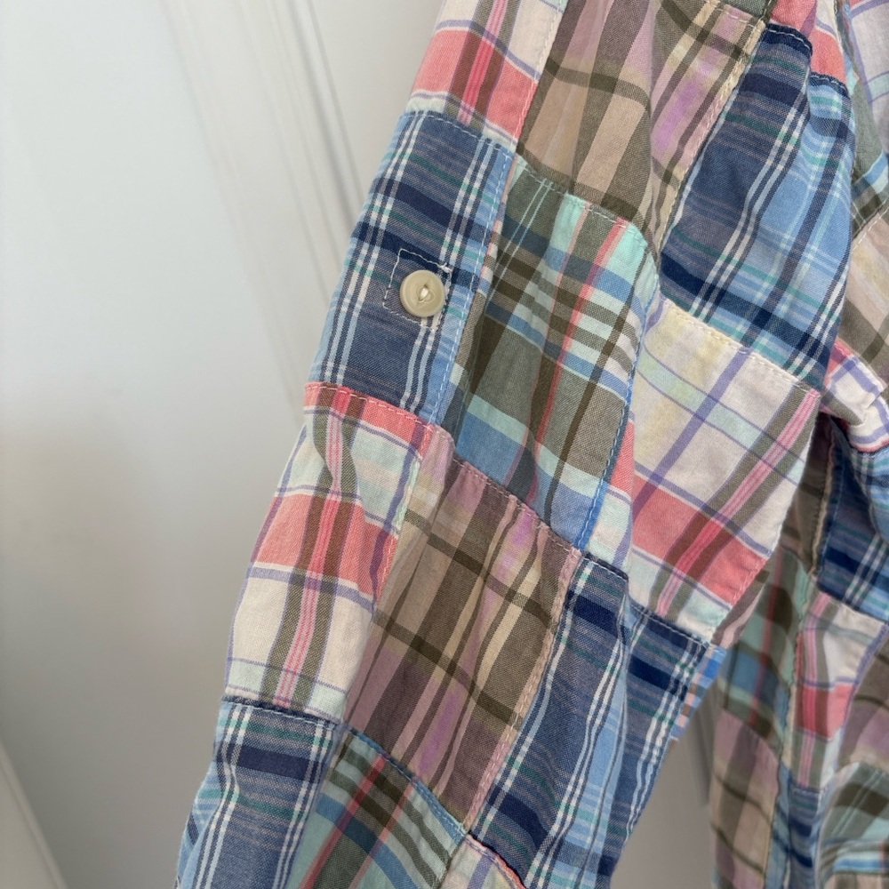 L.L. Bean Madras Plaid Button Down Shirt - Blue, Pink, Green - Picture 4 of 8